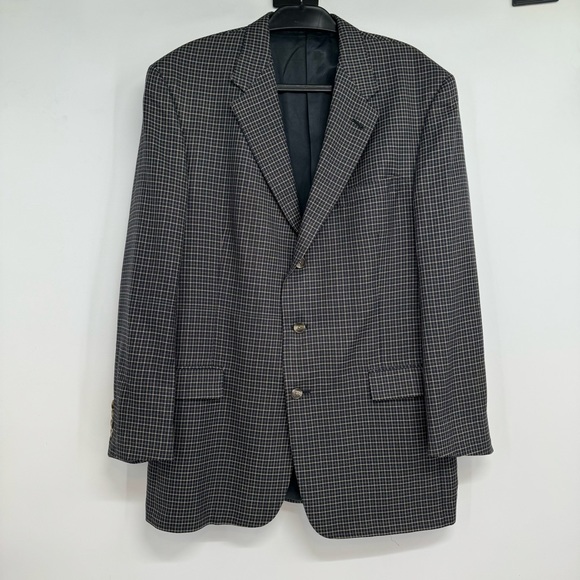 VTG BURBERRYS Sport Coat Blazer Men’s 43L Dark Blue Checks 3 Buttons